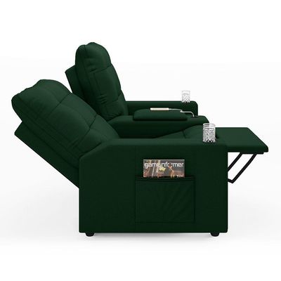 Poltrona Do Papai Reclinável Sala De Cinema 2 Lugares Manual Baú Usb Veludo Verde Esmeralda