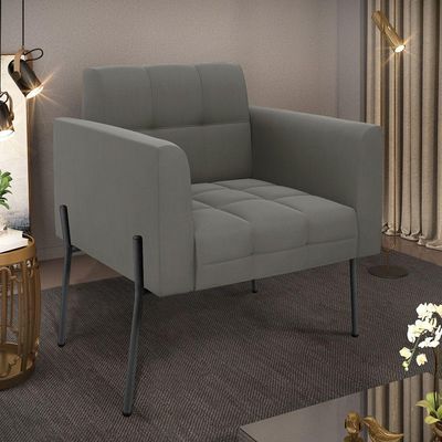 Poltrona Pé De Ferro Preto Para Sala Elisa Suede Grafite D03 - D'rossi