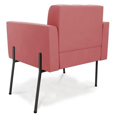 Poltrona Pé De Ferro Preto Para Sala Kit 2 Elisa Suede Rosê D03 - D'rossi