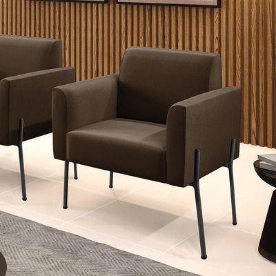 Poltrona Pé De Ferro Preto Para Sala Elisa Suede - D'rossi Cor Marrom