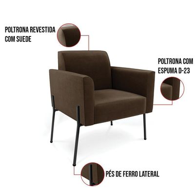 Poltrona Pé De Ferro Preto Para Sala Elisa Suede - D'rossi Cor Marrom
