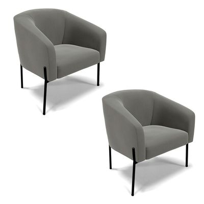 Poltrona Pé De Ferro Preto Kit 2 Stella Suede Grafite D03 - D'rossi