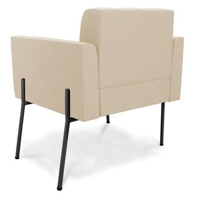 Poltrona Pé De Ferro Preto Para Sala Kit 2 Elisa Suede D03 - D'rossi Cor Bege