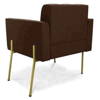 Poltrona Pé De Ferro Dourado Para Sala Kit 2 Elisa Suede Marrom D03 - D'rossi
