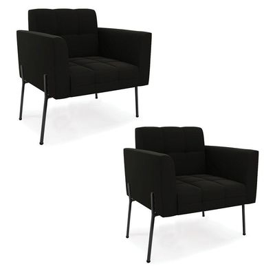 Poltrona Pé De Ferro Preto Para Sala Kit 2 Elisa Suede Preto D03 - D'rossi