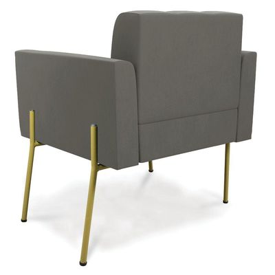 Poltrona Pé De Ferro Dourado Para Sala Kit 2 Elisa Suede Grafite D03 - D'rossi