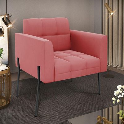 Poltrona Pé De Ferro Preto Para Sala Elisa Suede Rosê D03 - D'rossi
