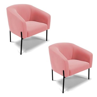 Poltrona Pé De Ferro Preto Kit 2 Stella Suede D03 - D'rossi Cor Rose