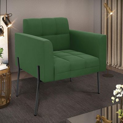 Poltrona Pé De Ferro Preto Para Sala Elisa Suede Verde D03 - D'rossi