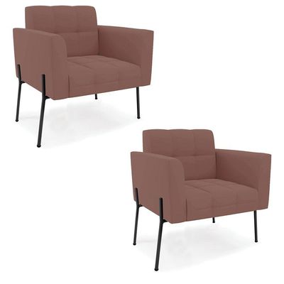 Poltrona Pé De Ferro Preto Para Sala Kit 2 Elisa Veludo D03 - D'rossi Cor Rose