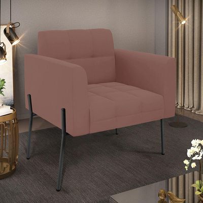 Poltrona Pé De Ferro Preto Para Sala Elisa Veludo D03 - D'rossi Cor Rose