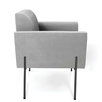Poltrona Pé De Ferro Preto Para Sala Elisa Suede - D'rossi Cor Cinza