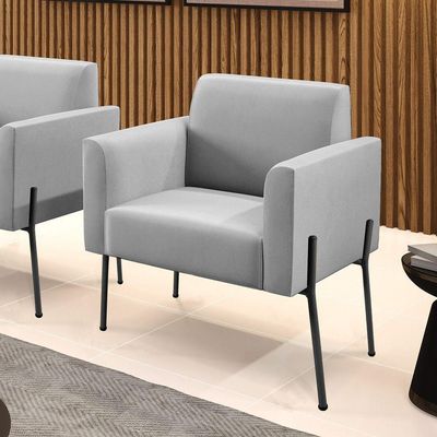 Poltrona Pé De Ferro Preto Para Sala Elisa Suede - D'rossi Cor Cinza
