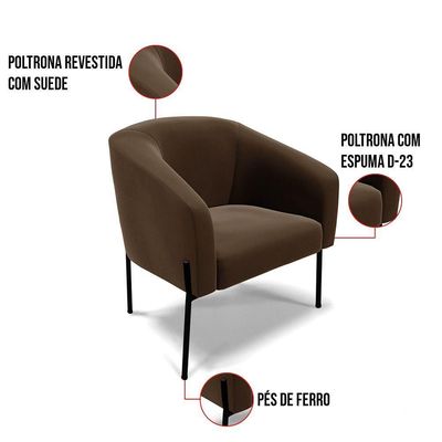 Poltrona Pé De Ferro Preto Kit 2 Stella Suede D03 - D'rossi Cor Marrom