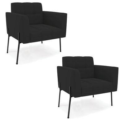 Poltrona Pé De Ferro Preto Para Sala Kit 2 Elisa Veludo D03 - D'rossi Cor Preto