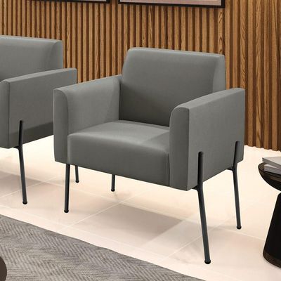 Poltrona Pé De Ferro Preto Para Sala Elisa Suede - D'rossi Cor Grafite
