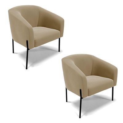 Poltrona Pé De Ferro Preto Kit 2 Stella Suede D03 - D'rossi Cor Marrom Rato
