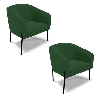 Poltrona Pé De Ferro Preto Kit 2 Stella Veludo Verde D03 - D'rossi