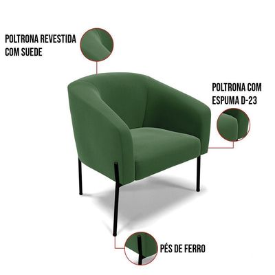 Poltrona Pé De Ferro Preto Kit 2 Stella Suede D03 - D'rossi Cor Verde