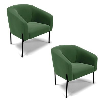 Poltrona Pé De Ferro Preto Kit 2 Stella Suede D03 - D'rossi Cor Verde