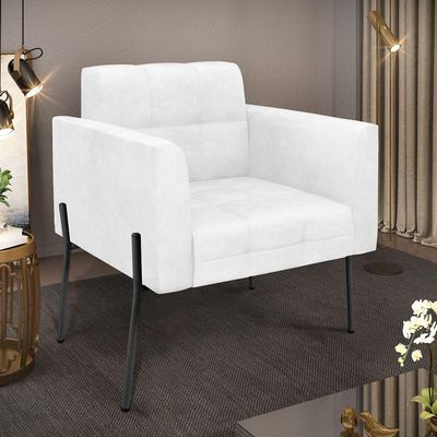 Poltrona Pé De Ferro Preto Para Sala Elisa Corano D03 - D'rossi Cor Branco