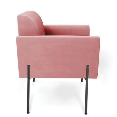 Poltrona Pé De Ferro Preto Para Sala Elisa Suede - D'rossi Cor Rose