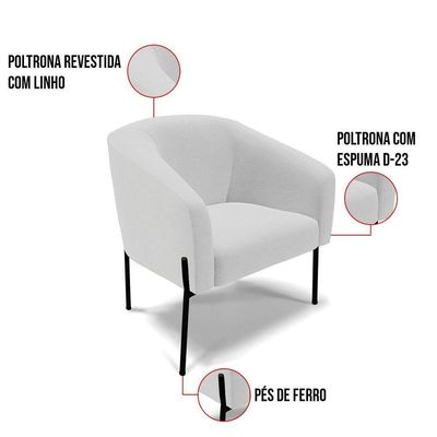 Poltrona Pé De Ferro Preto Sala De Estar Stella Linho Cinza A05 D03 - D'rossi