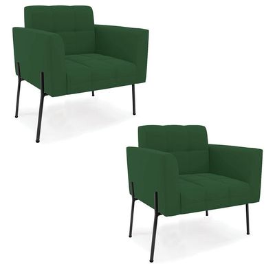Poltrona Pé De Ferro Preto Para Sala Kit 2 Elisa Veludo Verde D03 - D'rossi