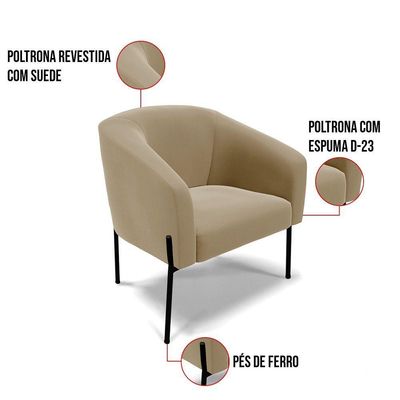 Poltrona Pé De Ferro Preto Kit 2 Stella Suede Marrom Rato D03 - D'rossi