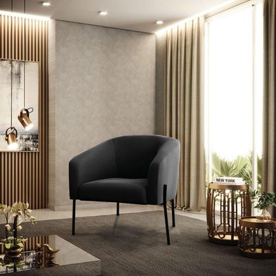Poltrona Pé De Ferro Preto Kit 2 Stella Suede D03 - D'rossi Cor Preto