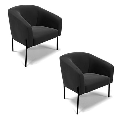 Poltrona Pé De Ferro Preto Kit 2 Stella Suede D03 - D'rossi Cor Preto