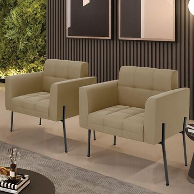 Poltrona Pé De Ferro Preto Para Sala Kit 2 Elisa Suede D03 - D'rossi Cor Marrom Rato