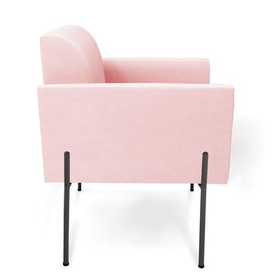 Poltrona Pé De Ferro Preto Para Sala Elisa Suede - D'rossi Cor Rosa Bebê