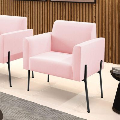 Poltrona Pé De Ferro Preto Para Sala Elisa Suede - D'rossi Cor Rosa Bebê