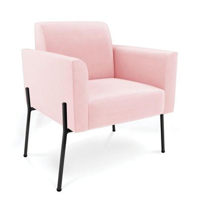 Poltrona Pé De Ferro Preto Para Sala Elisa Suede - D'rossi Cor Rosa Bebê