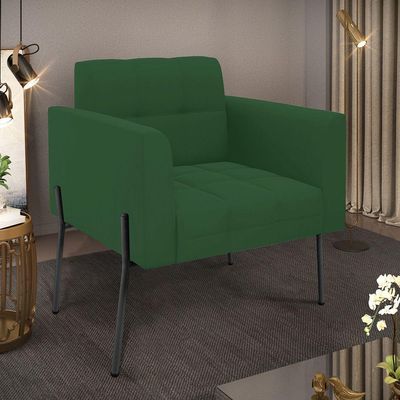 Poltrona Pé De Ferro Preto Para Sala Elisa Veludo D03 - D'rossi Cor Verde