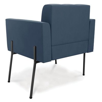 Poltrona Pé De Ferro Preto Para Sala Elisa Suede Azul Marinho D03 - D'rossi