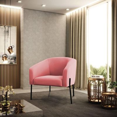 Poltrona Pé De Ferro Preto Sala De Estar Stella Suede Rosê D03 - D'rossi