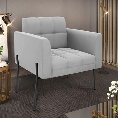 Poltrona Pé De Ferro Preto Para Sala Elisa Suede Cinza D03 - D'rossi