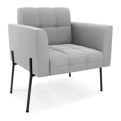 Poltrona Pé De Ferro Preto Para Sala Elisa Suede Cinza D03 - D'rossi