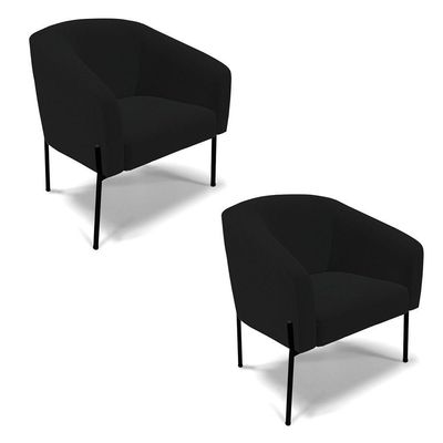 Poltrona Pé De Ferro Preto Kit 2 Stella Linho Preto A79 D03 - D'rossi