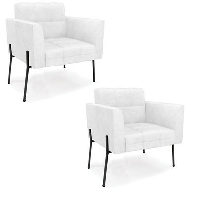 Poltrona Pé De Ferro Preto Para Sala Kit 2 Elisa Corano D03 - D'rossi Cor Branco