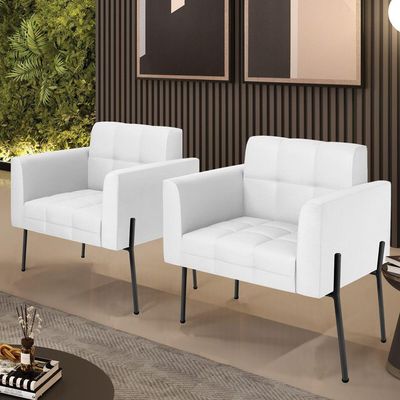 Poltrona Pé De Ferro Preto Para Sala Kit 2 Elisa Corino D03 - D'rossi Cor Branco