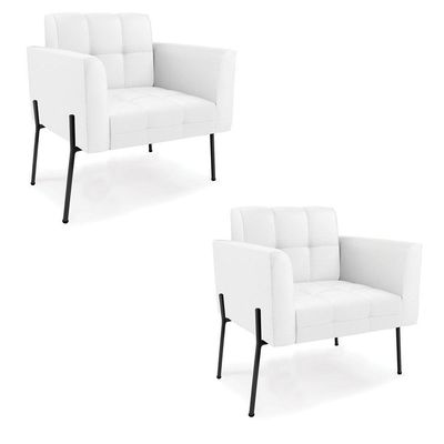Poltrona Pé De Ferro Preto Para Sala Kit 2 Elisa Corino D03 - D'rossi Cor Branco