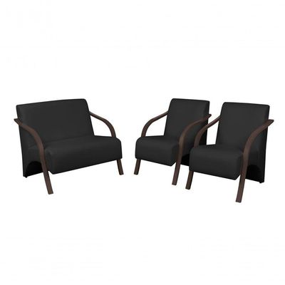 Conjunto Poltronas Vênus Braços Madeira Dsalla Courino Preto