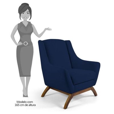 Kit 2 Poltronas  Base Madeira Juliet Veludo Azul