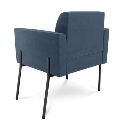 Poltrona Pé De Ferro Preto Para Sala Elisa Suede - D'rossi Cor Azul Marinho