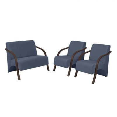 Conjunto Poltronas Vênus Pés Madeira Suede Azul Bic