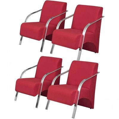 Kit 4 Poltronas Vênus 1 Lugar Braço Alumínio Dsalla Vermelho