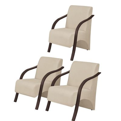 Kit3 Poltronas Vênus 1 Lugar Pé Madeira Suede Bege